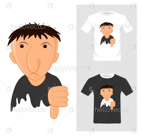 T-shirt graphic design. cartoon with thump down - vector illustration