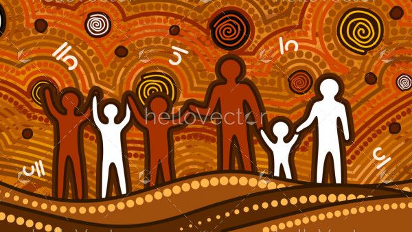 Aboriginal art vector painting, Friendship and unity concept