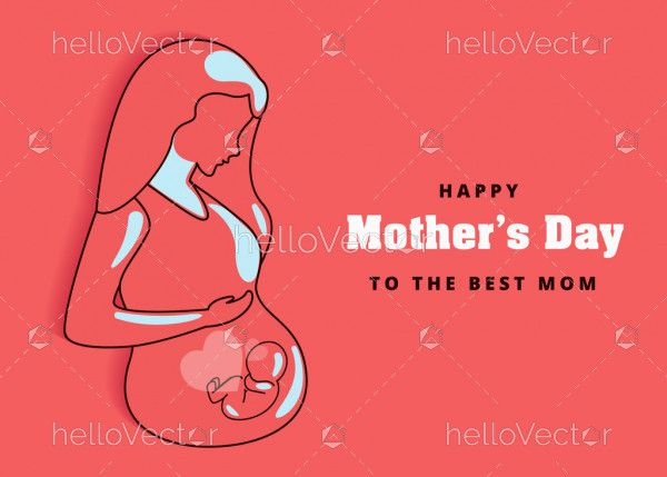 Beautiful pregnant woman graphic, happy mother's day - Vector Illustration