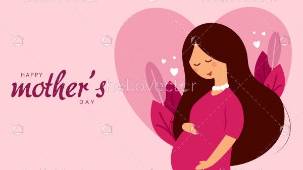 Beautiful pregnant woman graphic, happy mother's day - Vector Illustration