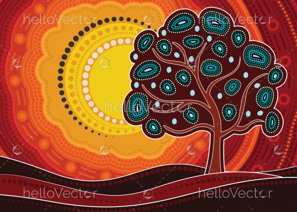 Aboriginal art vector painting depicting nature
