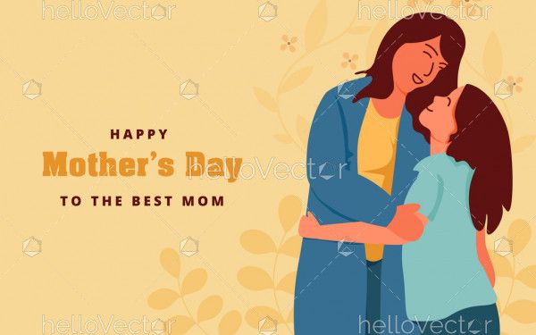 Mother hugging her daughter - Vector Illustration