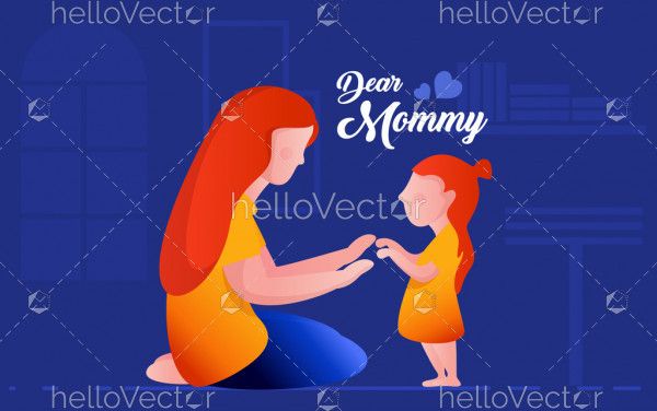 Mother and her little daughter playing together, Happy mother's day graphic