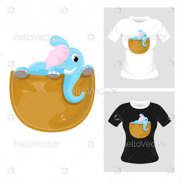 T-shirt graphic design. Baby elephant vector illustration