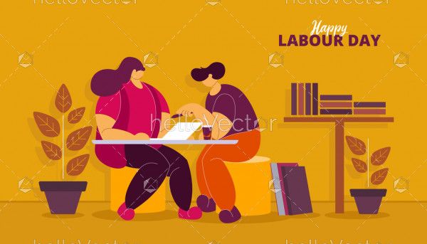 Work in office cartoon, Labour day vector background