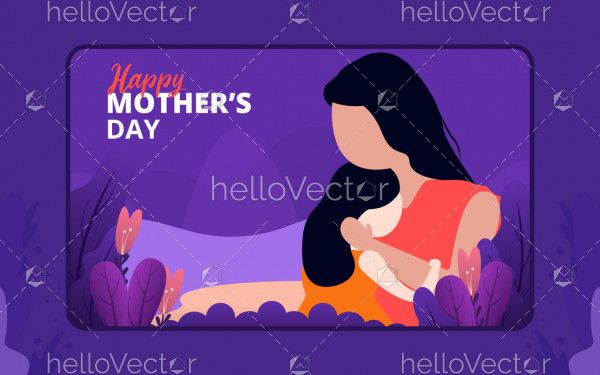 Happy mother's day layout design with mother holds her baby in her arms