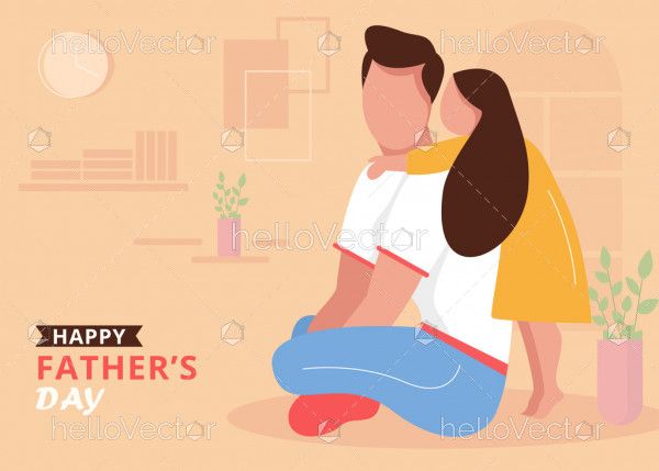 Father and his cute little Daughter. Happy fathers day illustration