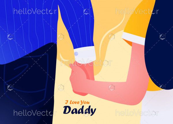 Daughter hold her father's hand. Happy fathers day illustration