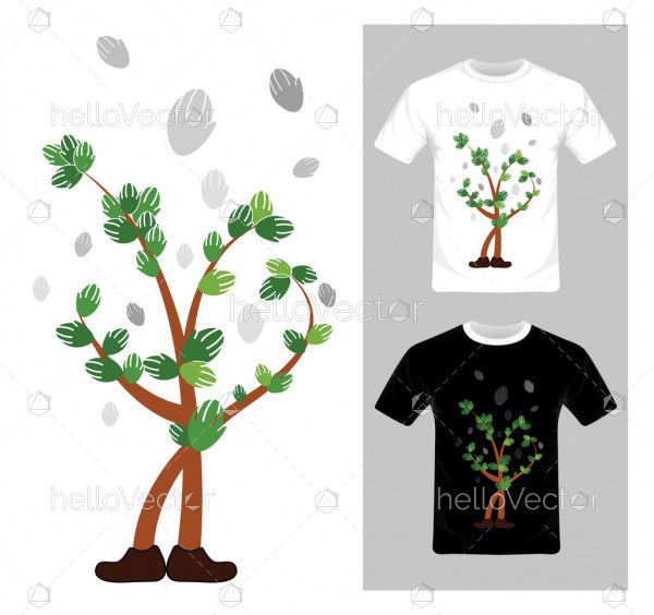 Tree character concept - vector illustration. T-shirt graphic design 