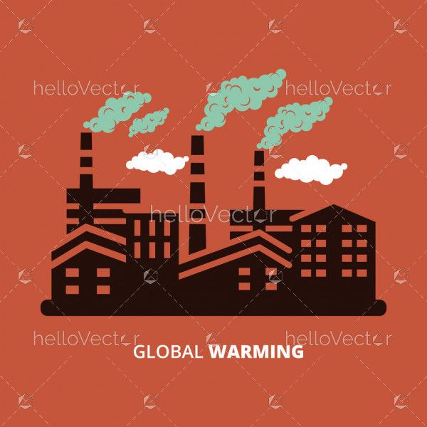 Industrial chimney pollution illustration. Global warming concept