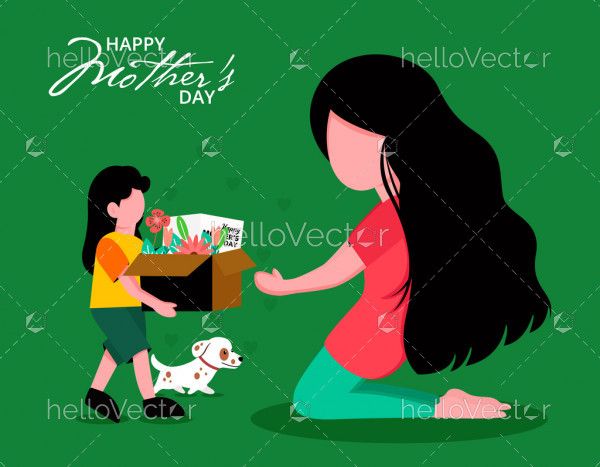 Little girl giving a gift box to her mother - Vector illustration