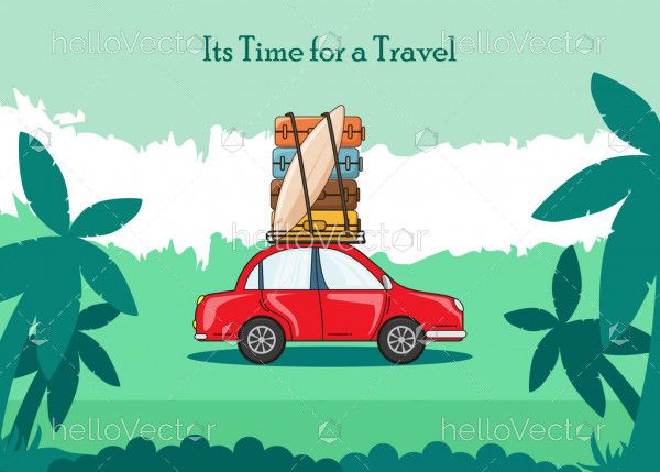 Travel background with Its time for a travel typography and a car