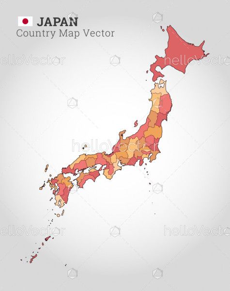Japan Colorful Map - Vector Illustration