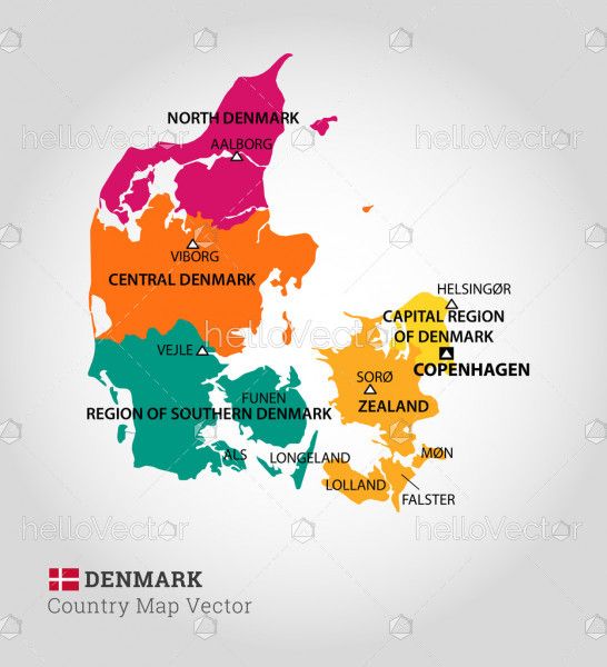 Detailed Map Of Denmark - Vector Illustration