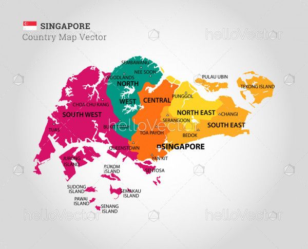 Detailed Map Of Singapore - Vector Illustration