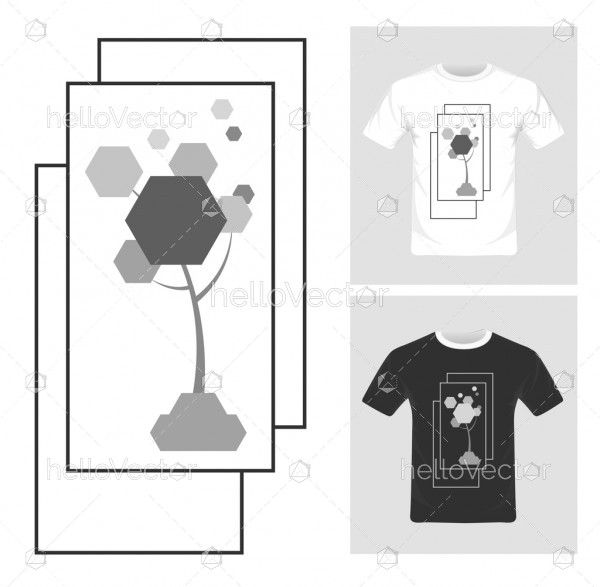 Abstract pentagon tree vector illustration. T-shirt graphic design