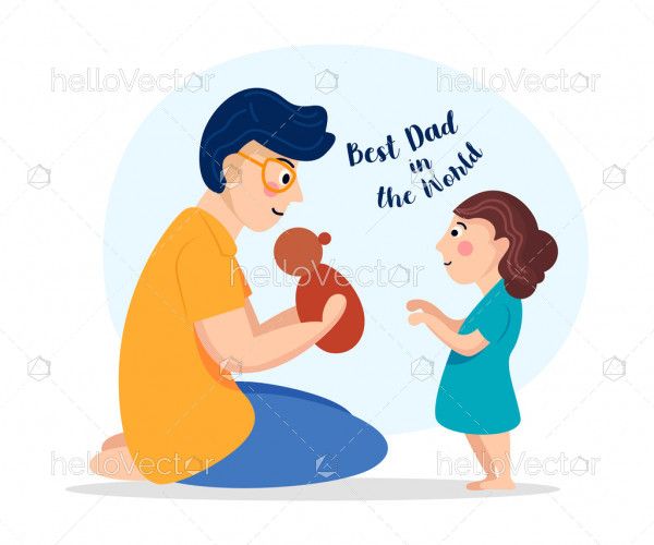 Father and daughter playing with doll, Happy father's day graphic