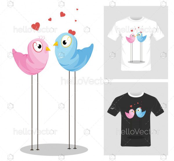 T-shirt graphic design. Love birds vector illustration
