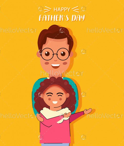 Father And Daughter Cartoon, Happy Father's Day - Vector Illustration