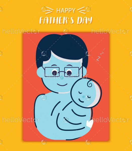 Father holds her baby in her arms, Father's day greeting card