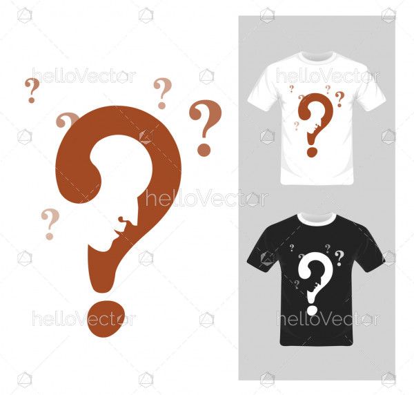 T-shirt graphic design. Face in question mark vector illustration.