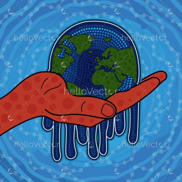 Aboriginal art vector painting depicting global warming