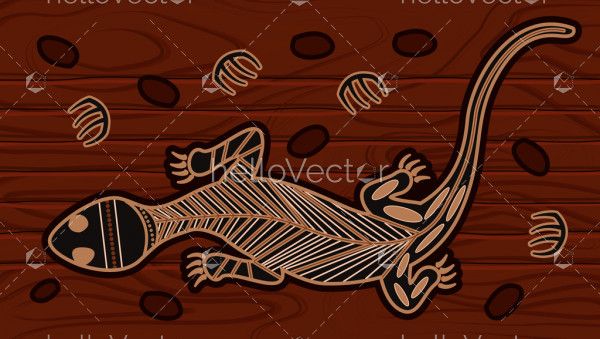 Aboriginal bark painting vector art with lizard
