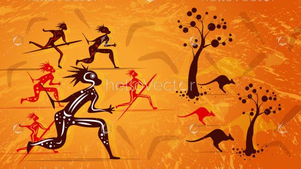 Aboriginal art vector painting. Hunting concept