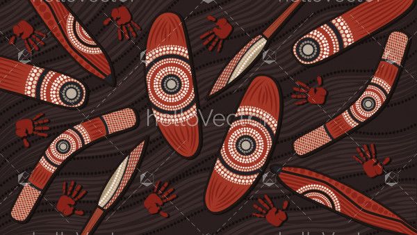 Aboriginal weapons. Dot art vector painting