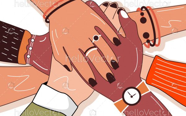 Friends with stack of hands. Happy friendship day illustration