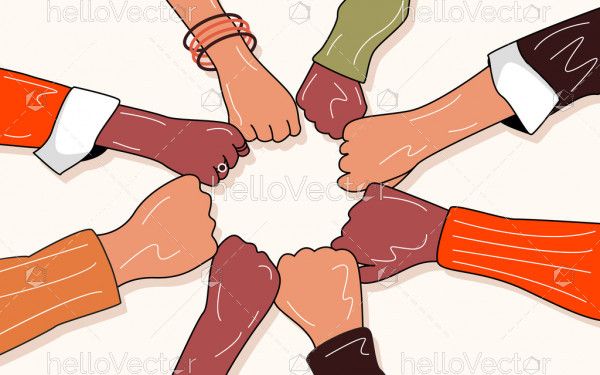 People putting hands together, friendship and unity concept illustration
