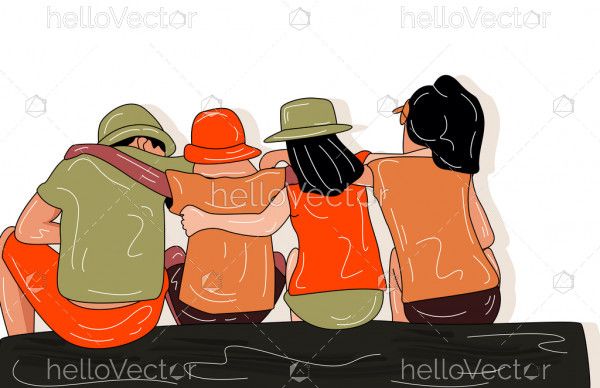 Friend group people hugging together. Happy friendship day illustration