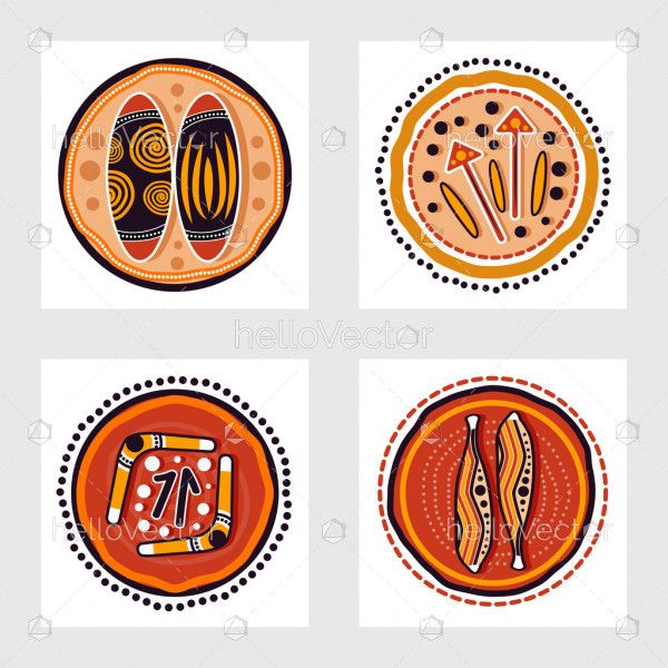 Aboriginal weapons art icon set - Vector Illustration