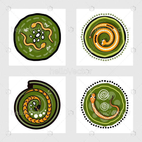 Aboriginal snake painting icon set - Vector Illustration