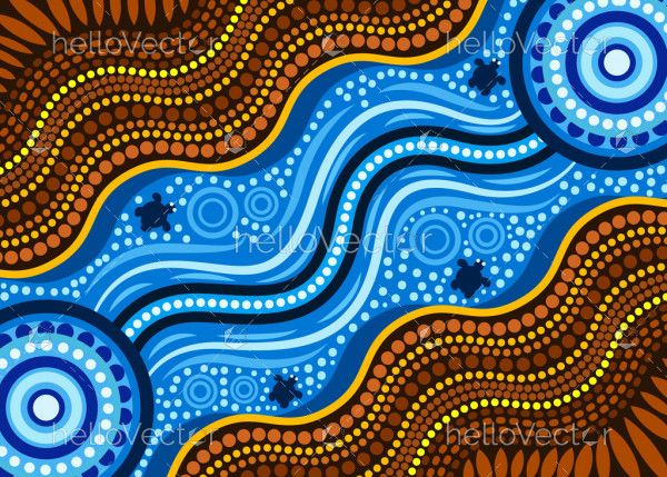 Aboriginal dot art vector background depicting river