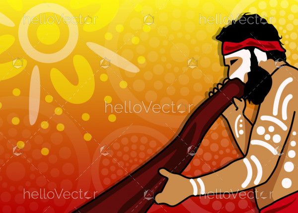 Aboriginal man playing a didgeridoo musical instrument