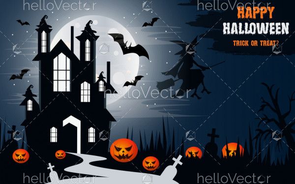 Happy Halloween vector witch castle poster design