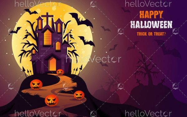 Happy Halloween vector witch castle poster background