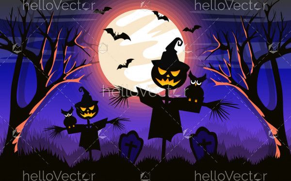 Scarecrow Halloween Background - Vector Illustration