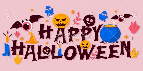Happy halloween lettering - Vector Illustration
