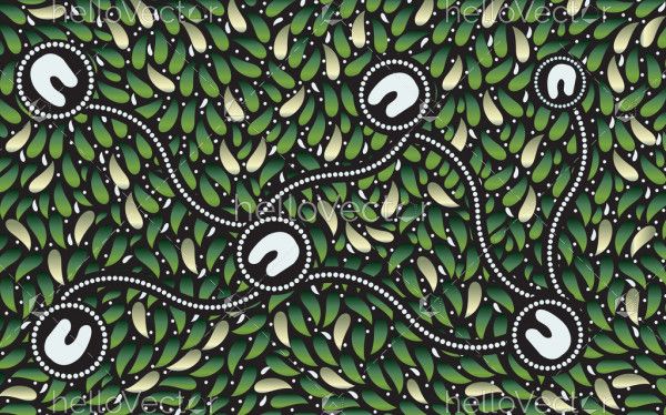 Aboriginal art vector background with bush leaves