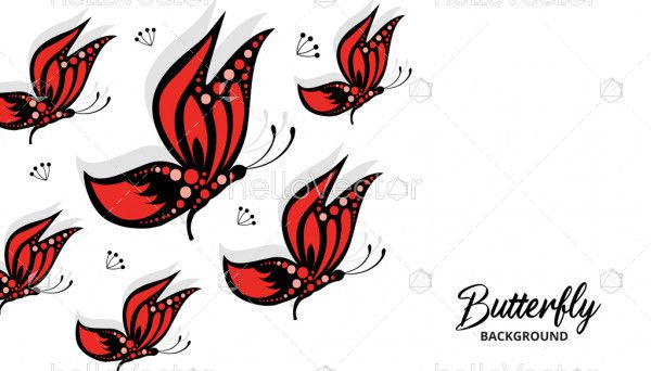 Flock of flying colored butterflies background