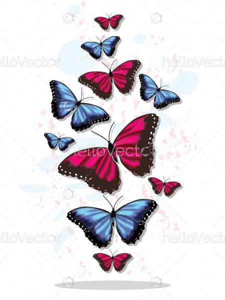 Flying flock of butterflies. Vector illustration