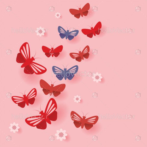 Fly flock of butterflies cut out paper style illustration