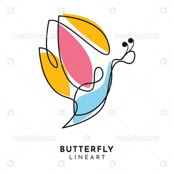 Abstract colorful butterfly line art logo template
