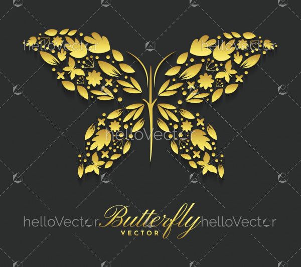 Golden butterfly with elegant decorative pattern - Vector Illustration