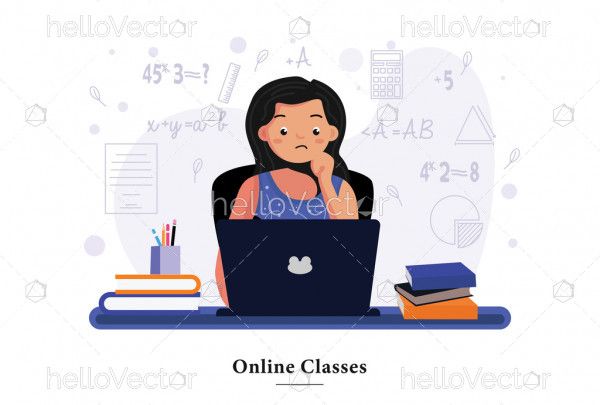 Girl studying online with the laptop at home