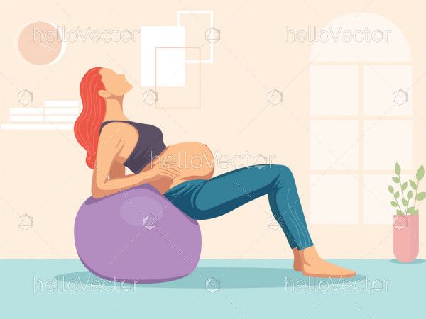 Pregnant woman doing exercise with a swiss ball