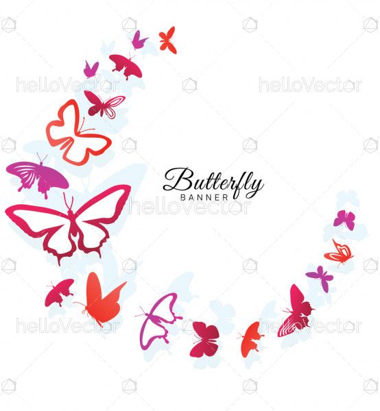 Greeting card banner with colorful butterflies