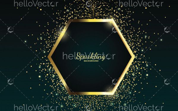 Golden sparkling hexagonal frame with golden glitter